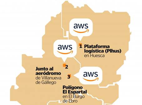 Ubicación prevista de los centros de datos de Amazon.